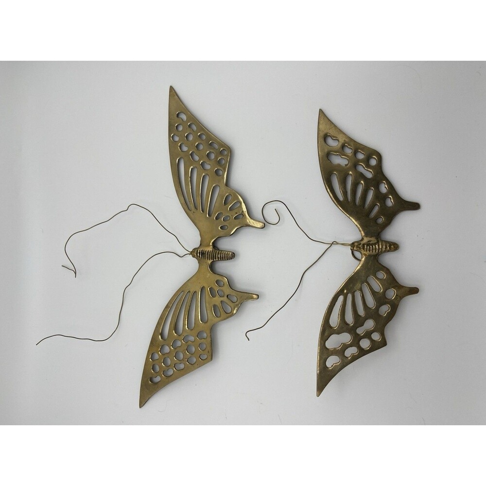 Solid Brass Butterfly MCM Decor Wall Hangers, Vintage Set of 2 Butterflies - Picture 3 of 3